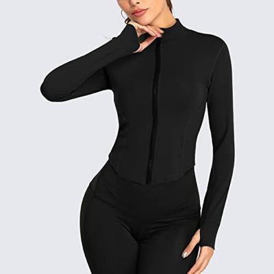 Women's Cropped Athletic Jacket Slim Fit Zip Up Yoga Track Workout Jackets with Thumb Holes