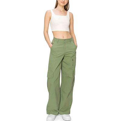 Women's Wide Leg Cargo Pants - High Waisted Twill Fabric Casual Multi Pockets Trousers