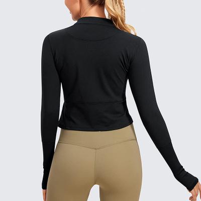 Women's Long Sleeve Crop Top Quick Dry Cropped Workout Shirts Half Zip Pullover Running Athletic Shirt